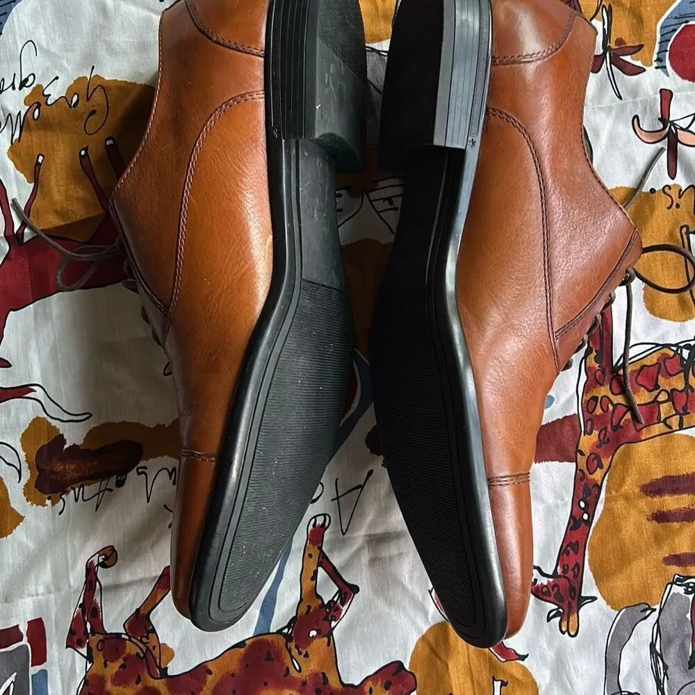 Aldo Men’s 9.5 Almond Shaped Toe Tan Oxford Dress Shoes Lace Up